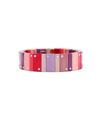 Mauve Domino Stretch Bracelet 14K Gold-Plated Over Brass 16 millimeters