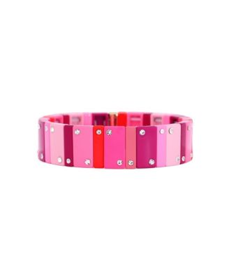 Hot Pink Domino Stretch Bracelet 14K Gold-Plated Over Brass 16 millimeters