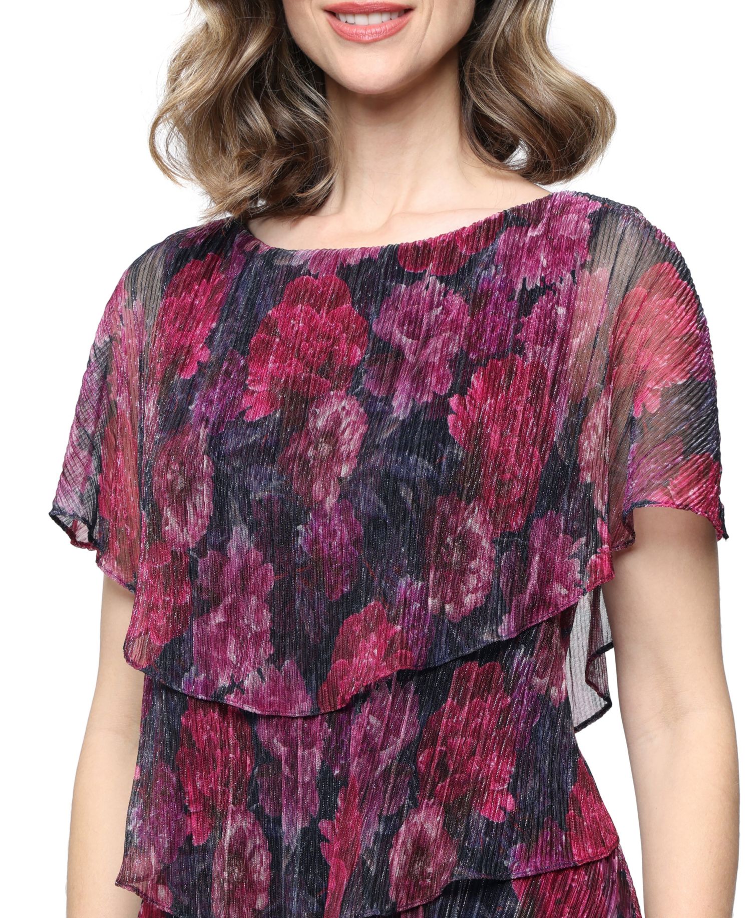 Women's Crew Neck Printed Tiered Dress