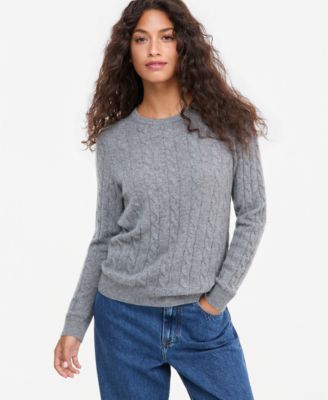Petite Cashmere Cable-Knit Crewneck Long-Sleeve Sweater