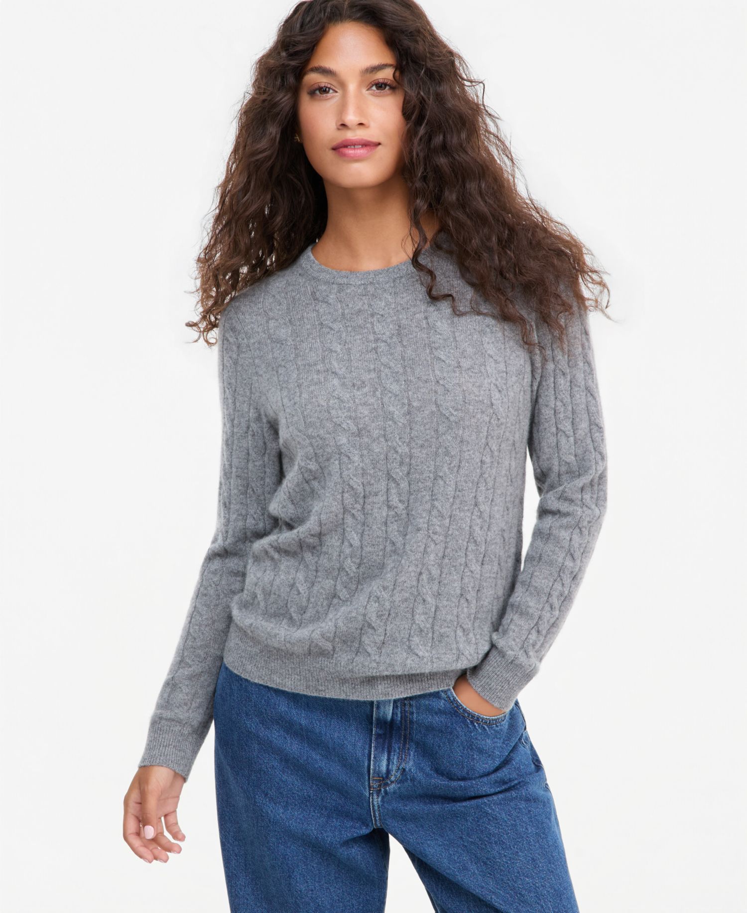 Petite Cable-Knit Crewneck 100% Cashmere Sweater