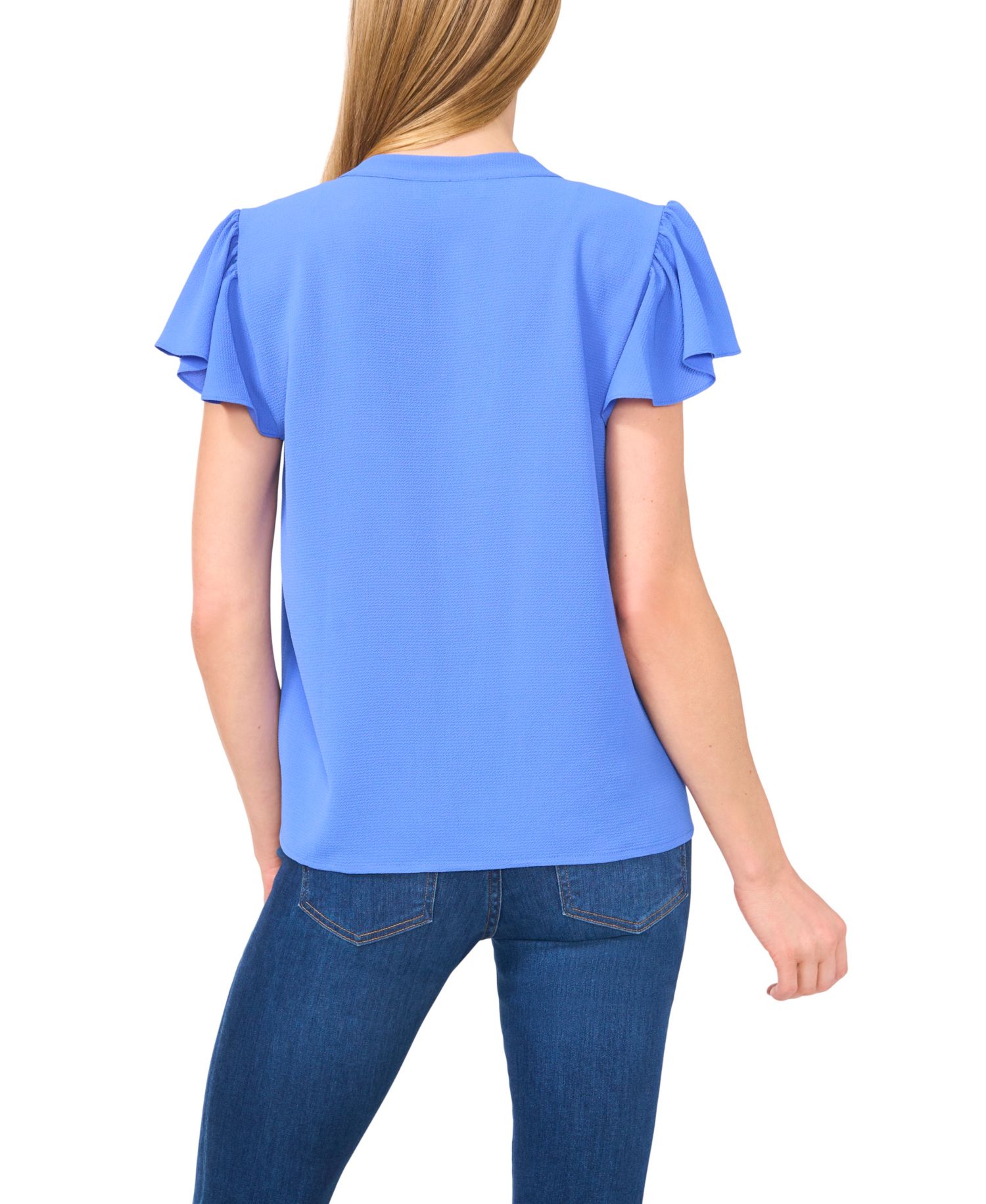 Women's Short Ruffled-Sleeve Solid V-Neck Blouse