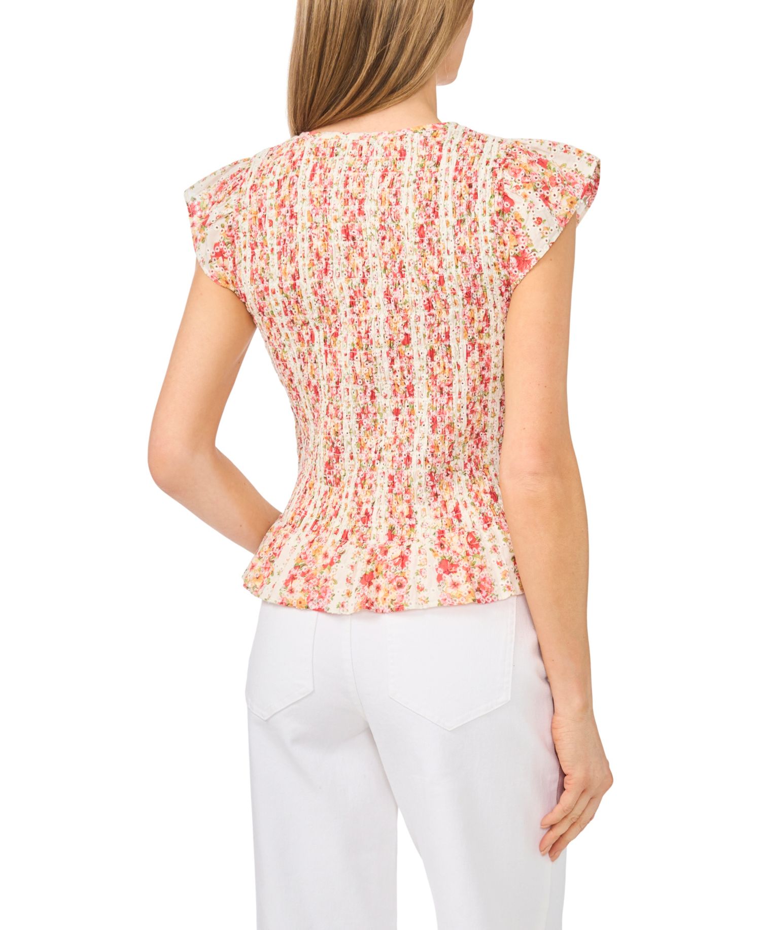 Women's Printed Tie-Neck Smocked Top