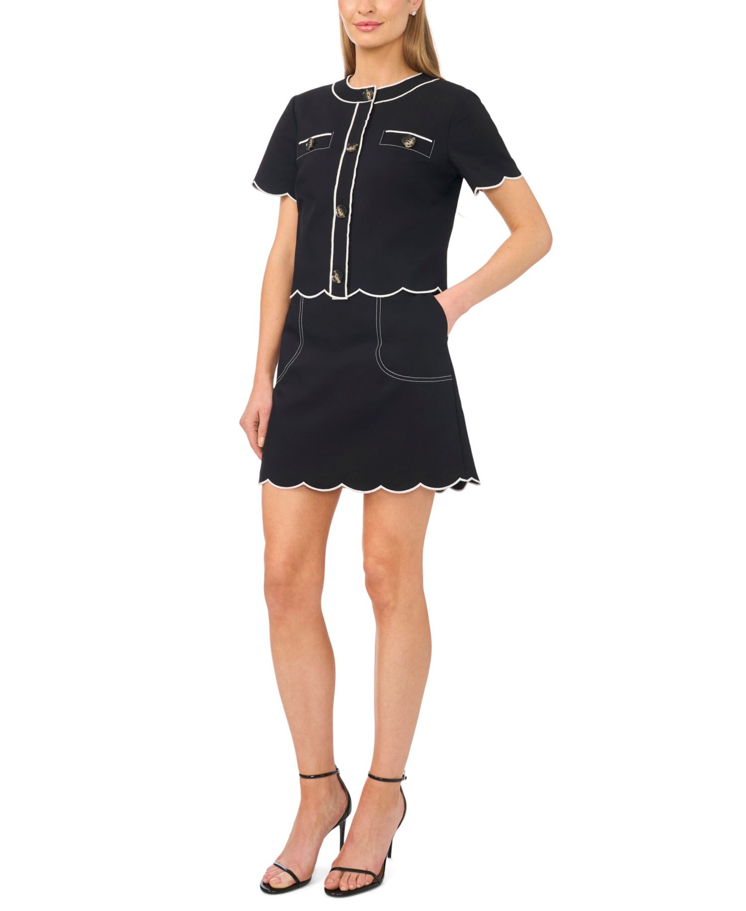 Women's Short-Sleeve Contrast Scallop Jacket