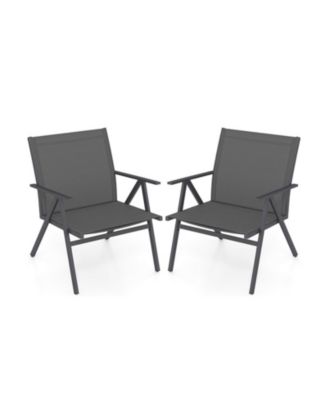 Set of 2 Mesh Fabric Patio Lounge Chairs with Metal Frame and Wide Seat