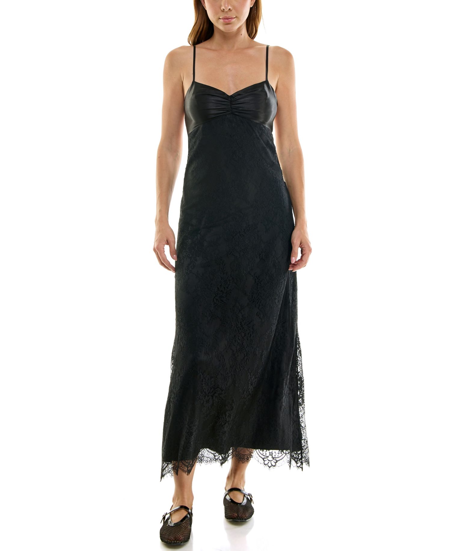 Juniors' Lace and Satin Maxi Slip Dress