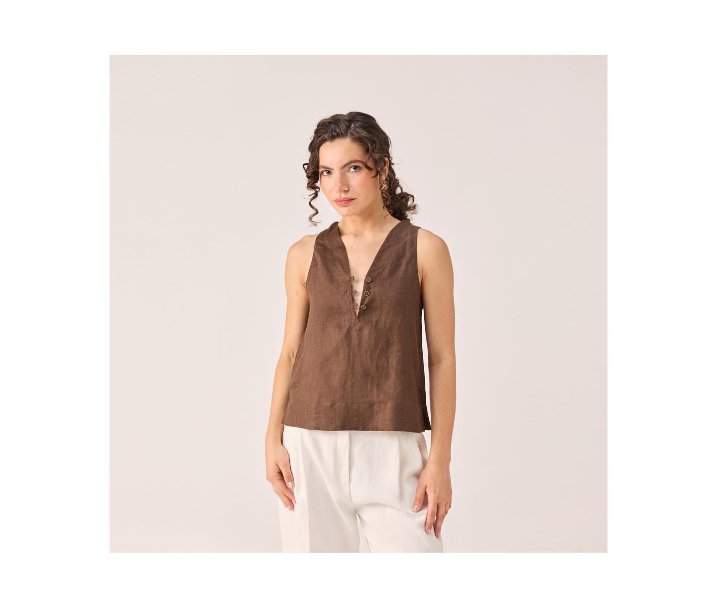 Женский топ Reistor Button Neck, цвет: Шоколадный коричневый — фото 8