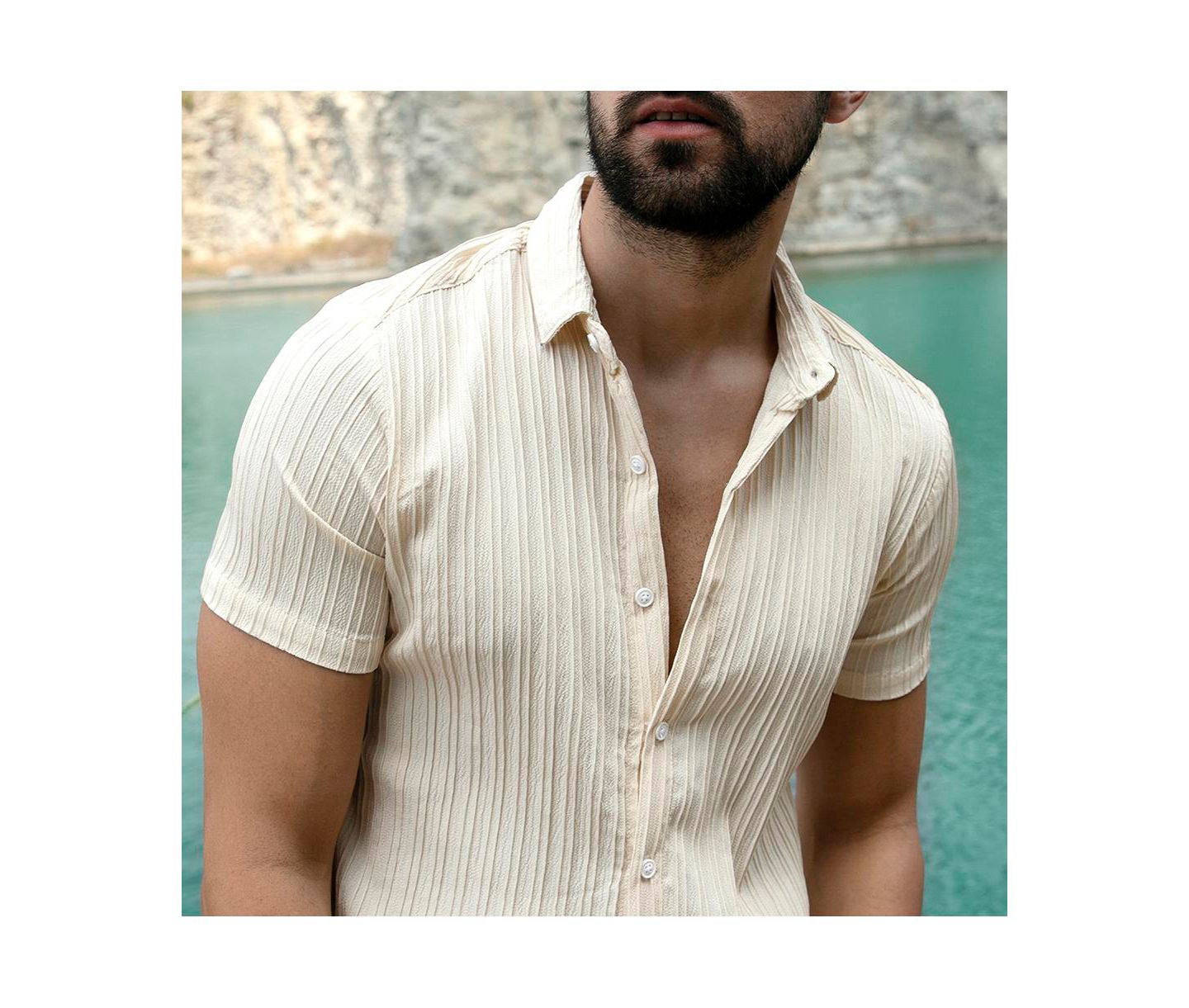 Мужские комплекты Cahoot Campus Sutra Pale Self-Design Striped Co-Ord Set, цвет: Жёлтый — фото 5