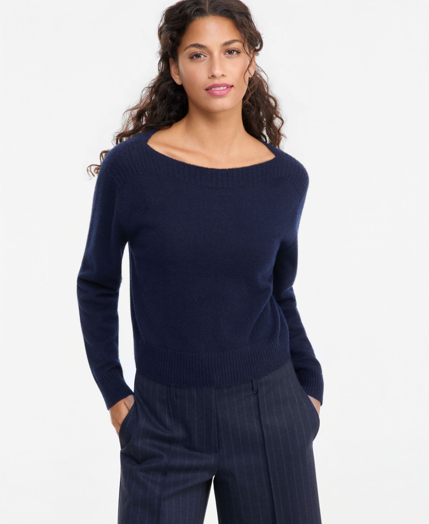 Женский свитер Charter Club 100% Cashmere Long Sleeve Boatneck, цвет: Тёмно-синий — фото 1