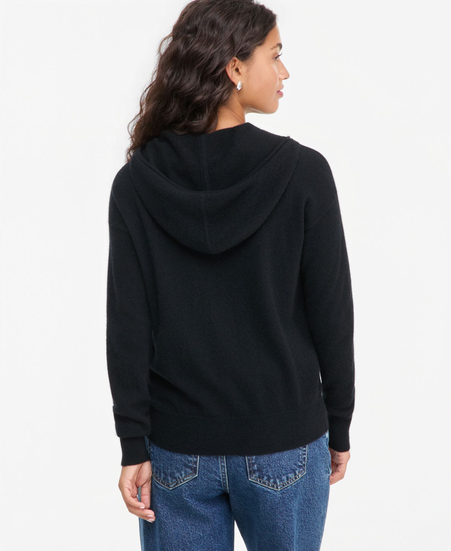 Petite Cashmere Long-Sleeve Zip-Front Hoodie