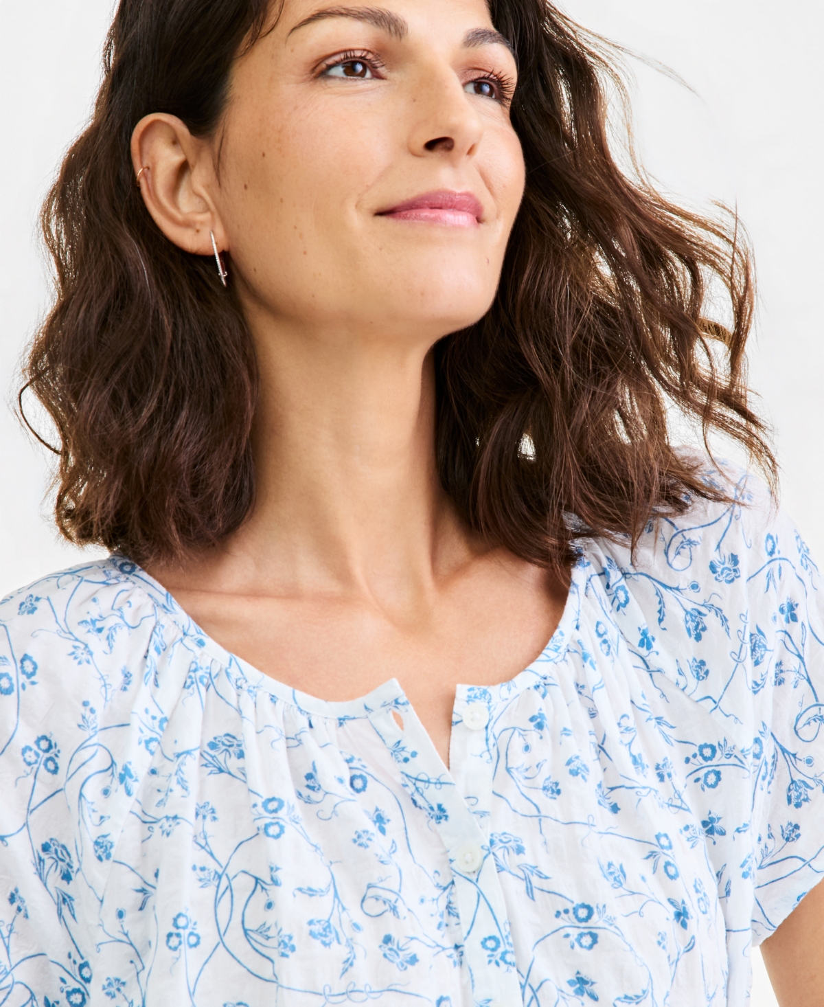 Style & Co Petite Printed Split Neck Top, Macy's Exclusive