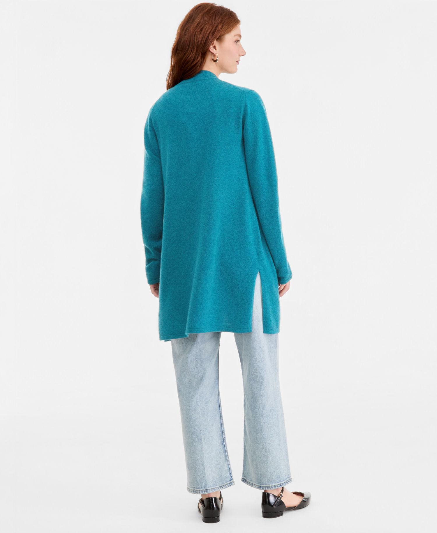 Women's 100% Cashmere Split-Hem Long Cardigan