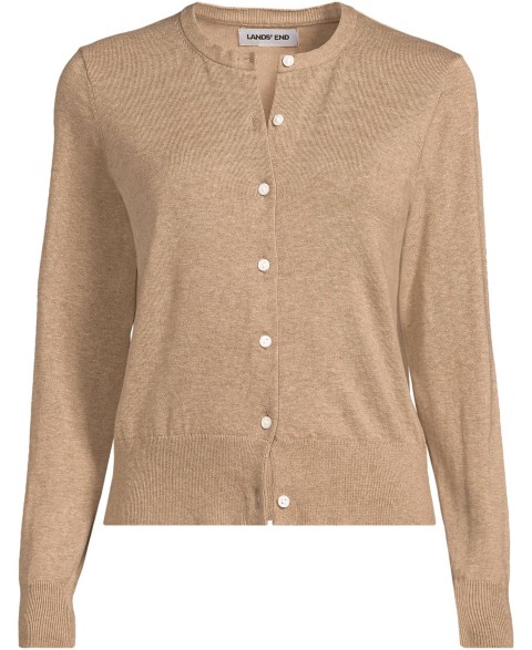 Женские Lands' End Women's Fine Gauge Cotton Crew Cardigan Sweater