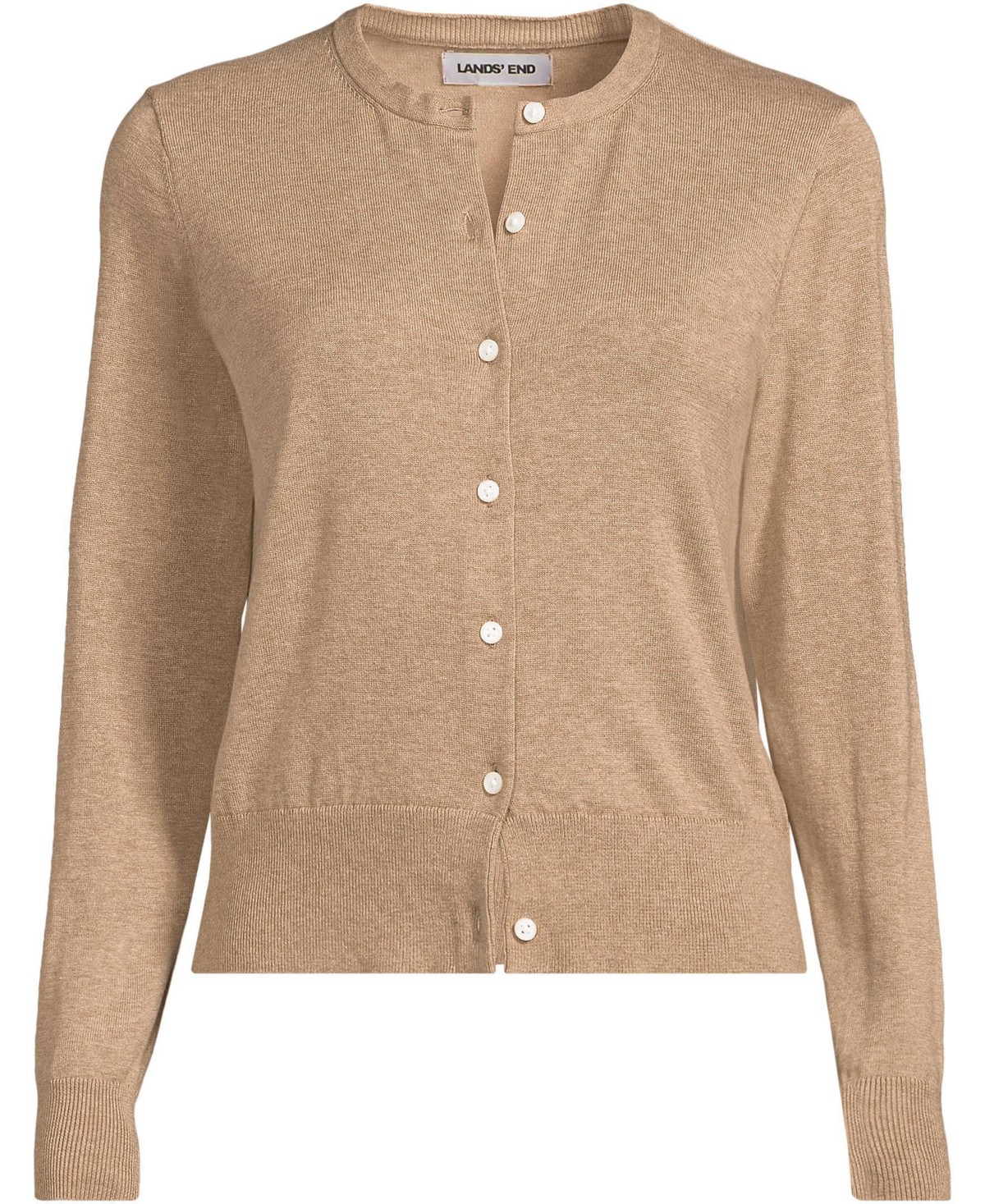 Женские Lands' End Women's Fine Gauge Cotton Crew Cardigan Sweater — фото 1