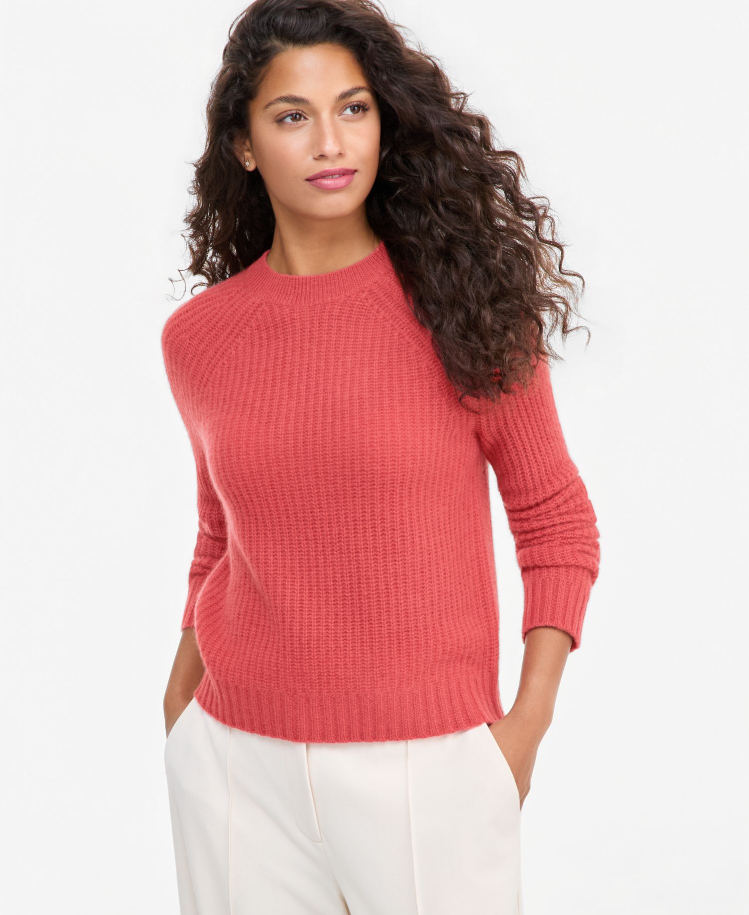 Plus Size 100% Cashmere Shaker Stitch Crewneck Sweater