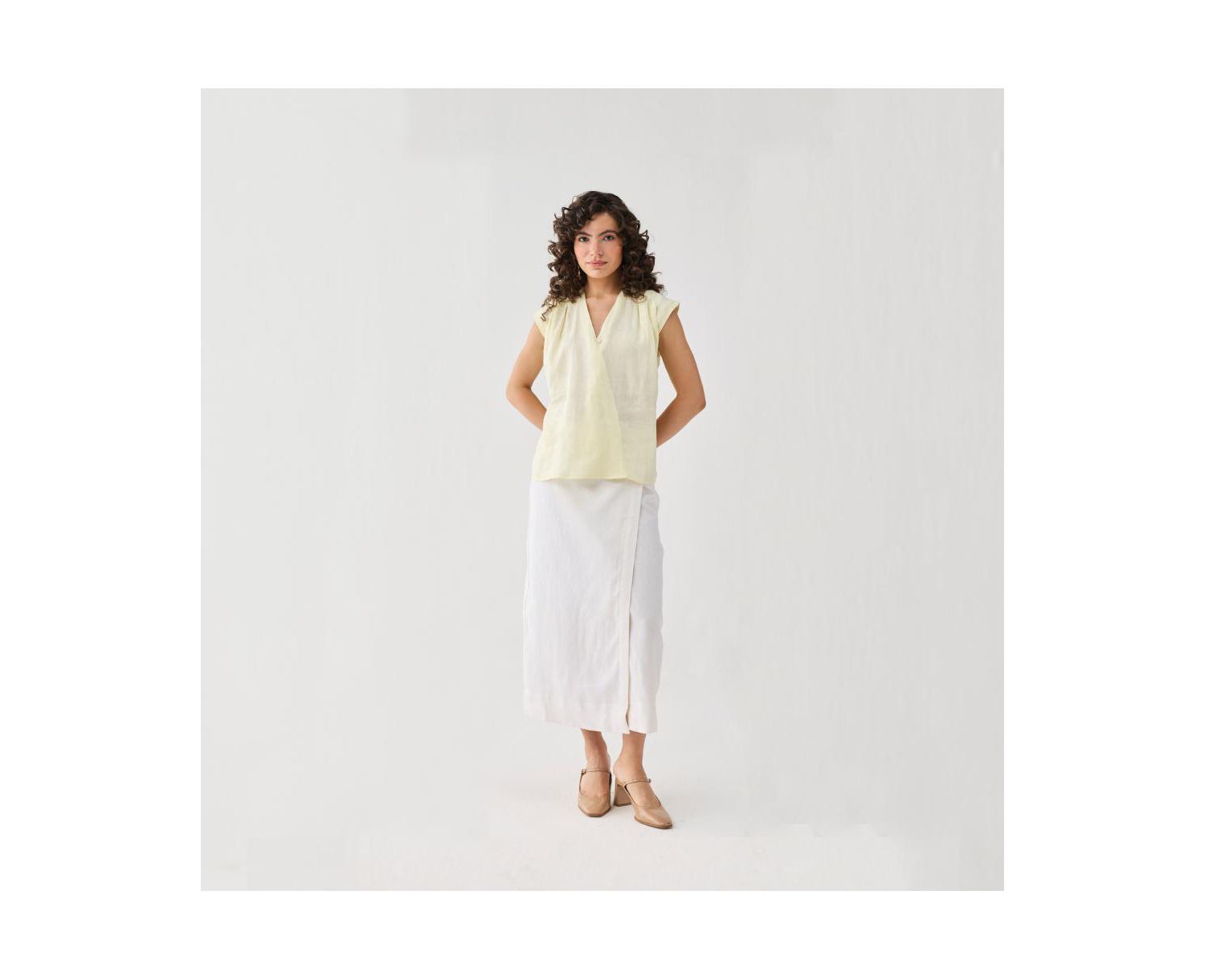 Women's V-neck Linen Overlap Top