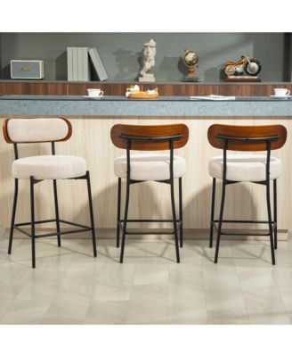 24 inches Bar Stools Set of 3, Counter Height Bar Stools with Boucle Fabric and Wood Back