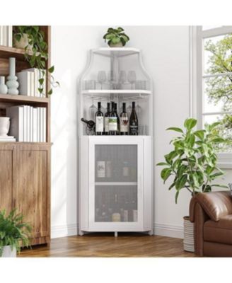 Corner Bar Cabinet, Wine Bar Cabinet with Adjustable Shelf and Glass Holder, 5-Tiers Storage Space Corner Liquor Cabinet