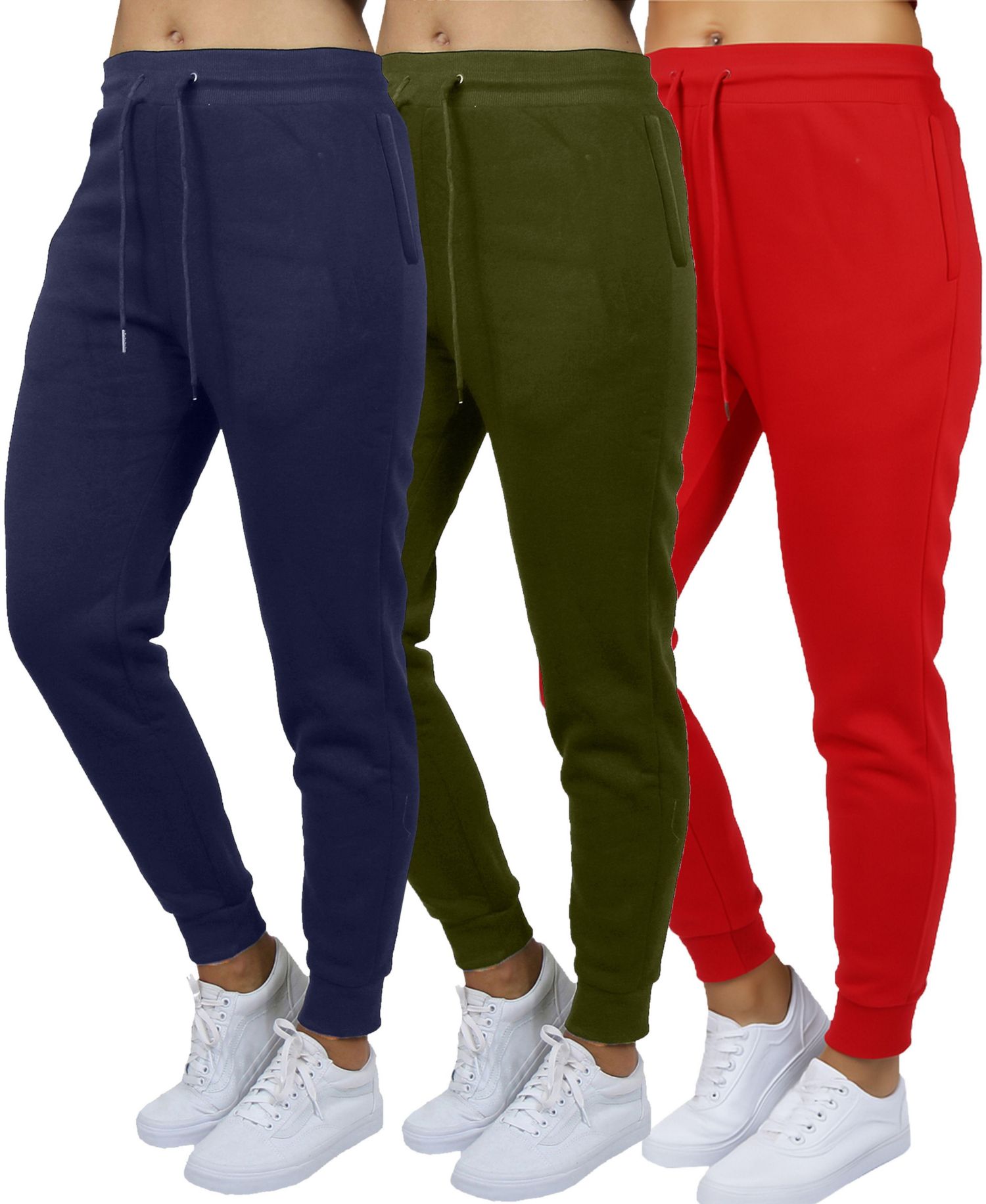 Women's Loose Fit Heavyweight Classic Fleece Jogger Sweatpants With Zipper Side Pockets- 3 Pack