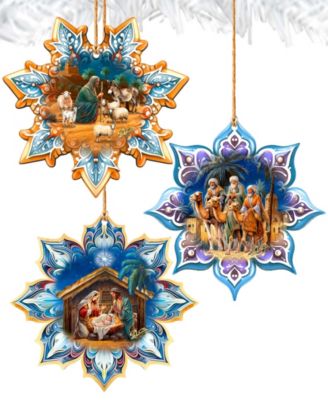 Nativity Snowflake Wood Ornaments, Set of 3
