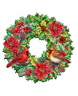 Cardinal Garland Wreath Christmas Door Hanger Wooden Door Decor G. DeBrekht