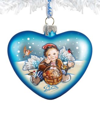 Winter Fun Hart Glass Ornament