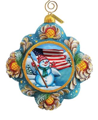 Hand Painted Scenic Ornament Patriotic Snowman