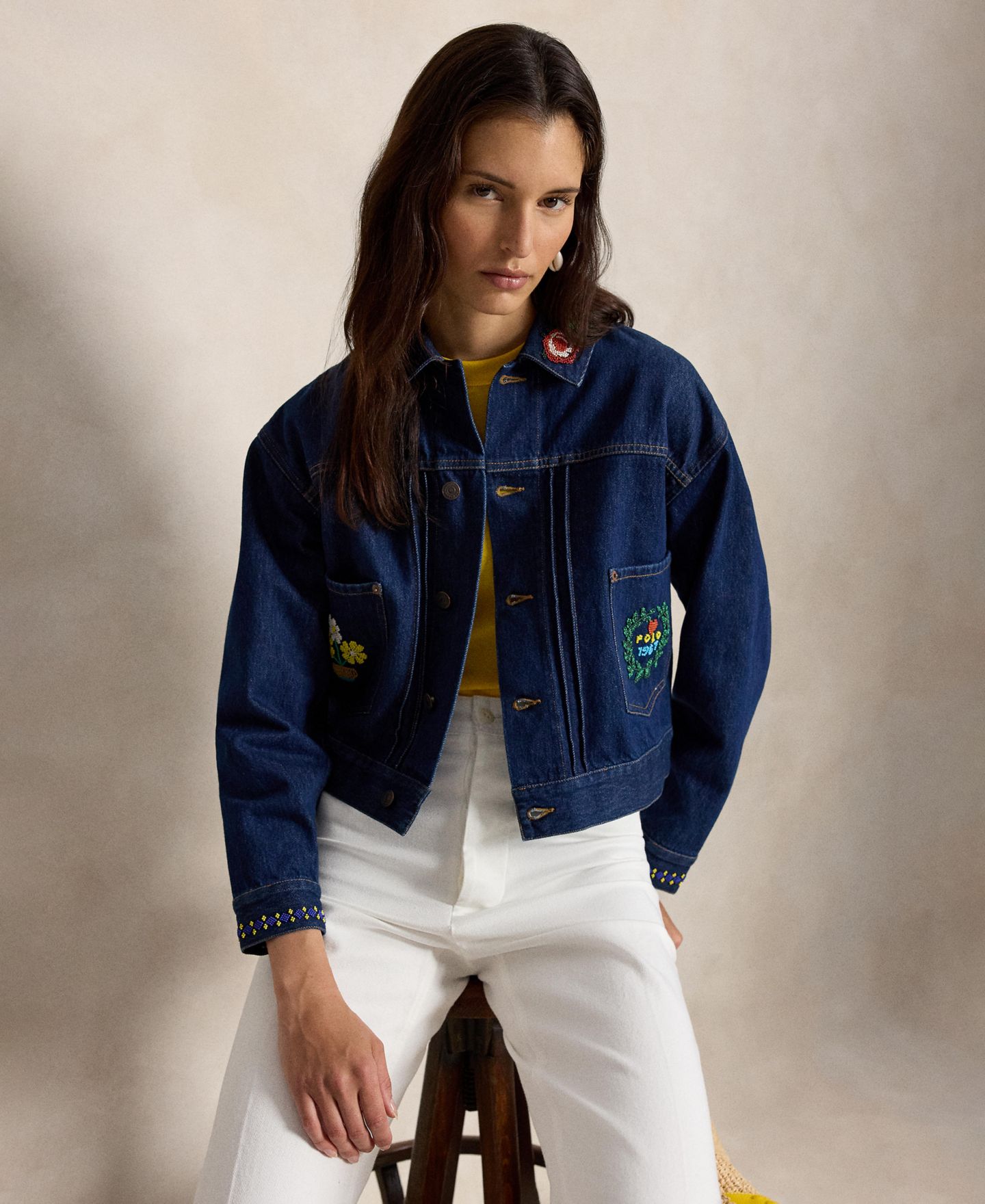 Женская куртка Polo Ralph Lauren Spread Collar Beaded Denim Trucker, цвет: Варёный — фото 3