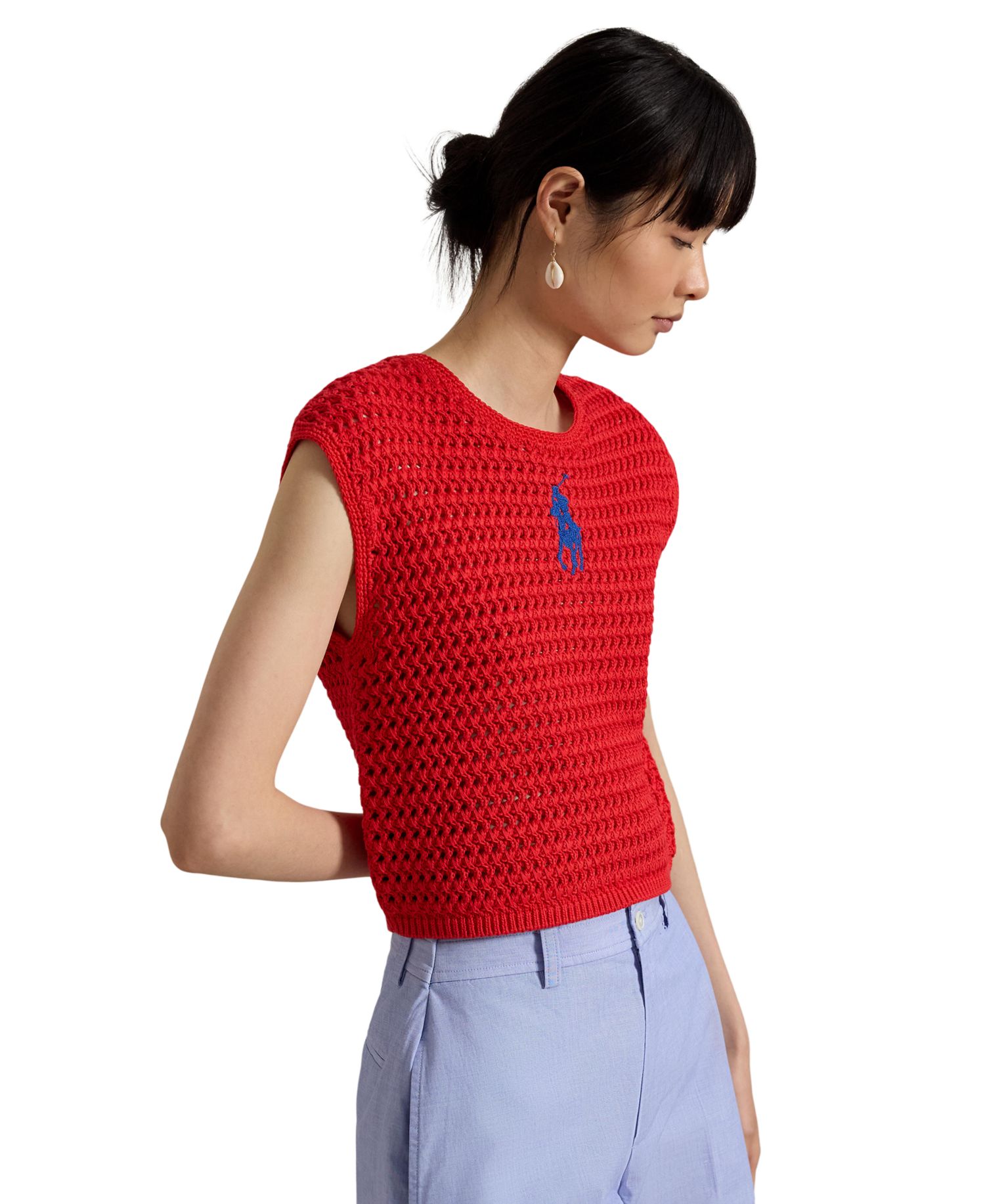Women's Big Pony Crocheted Cotton Sweater