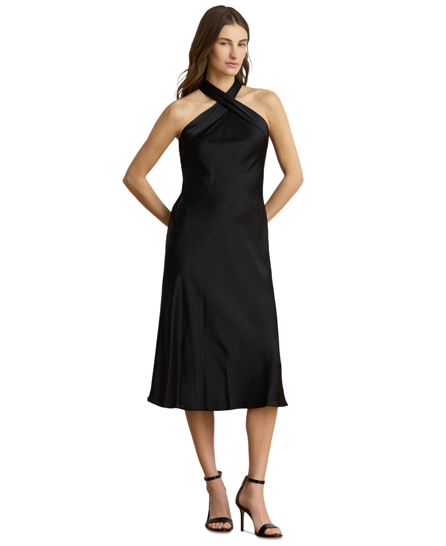 Women's Tie-Back Charmeuse Halter Cocktail Dress
