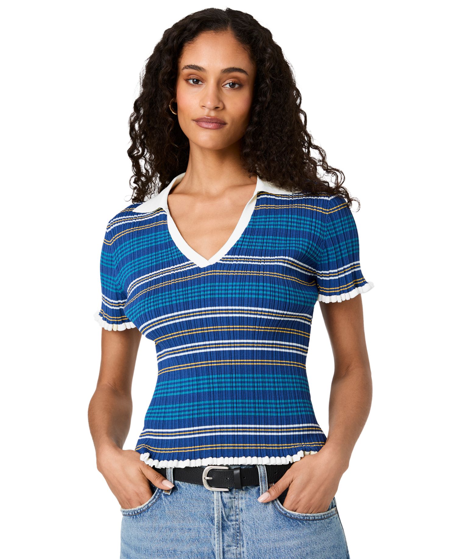 Women's Crinkle Knit Multi Strip Top