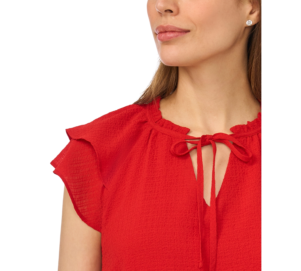 CeCe Women's Flutter-Sleeve Tie-Neck Top
