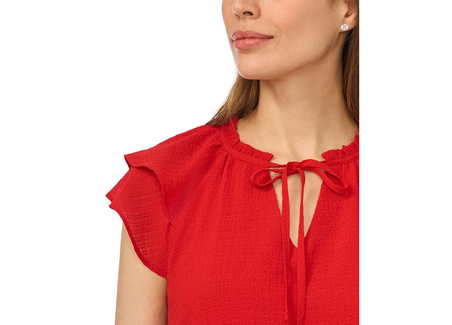 Women's Flutter-Sleeve Tie-Neck Top