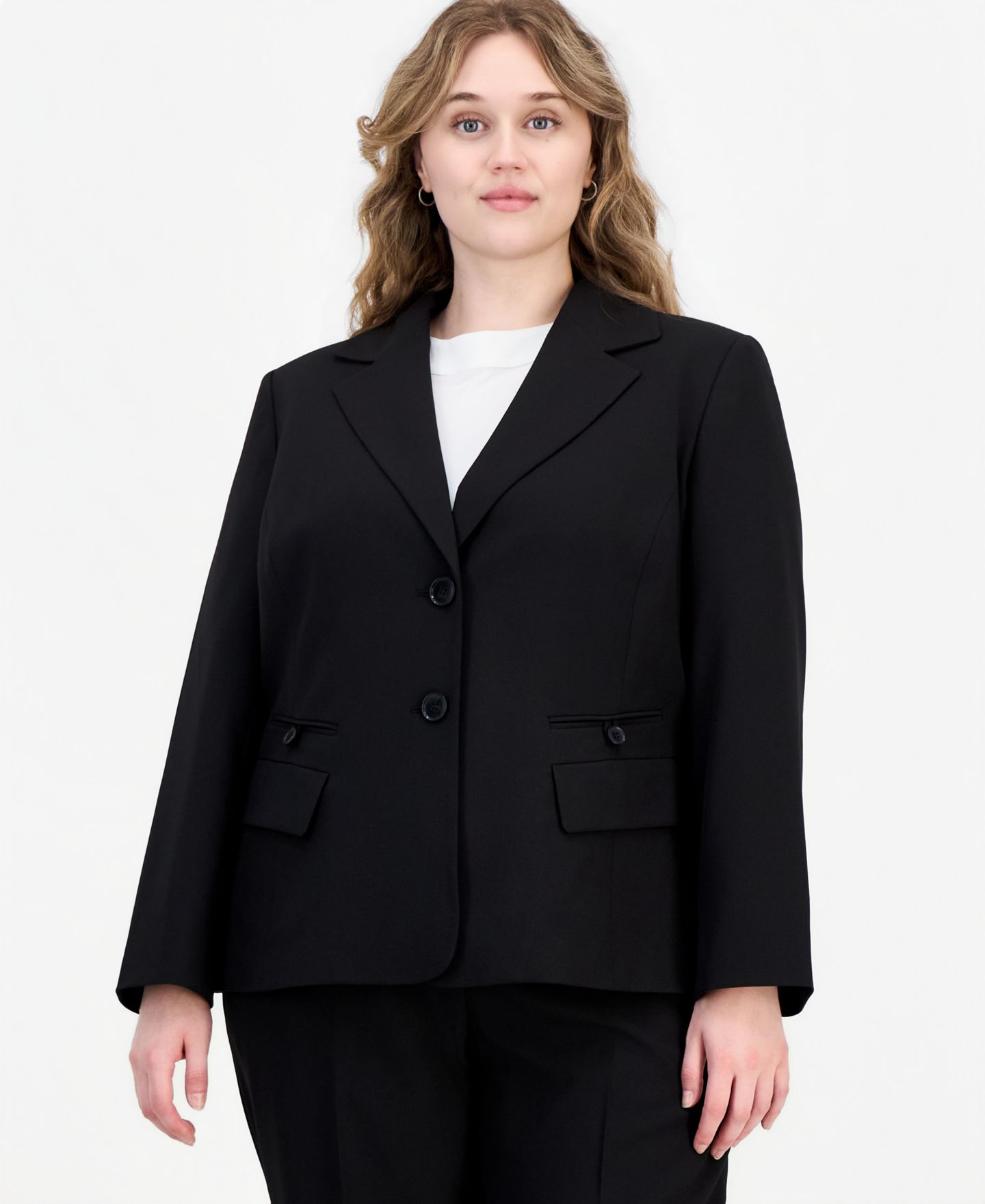 Женские комплекты Le Suit Plus Size Four-Pocket Jacket & Fly-Front Wide-Leg Pants Suit, цвет: Чёрный — фото 2