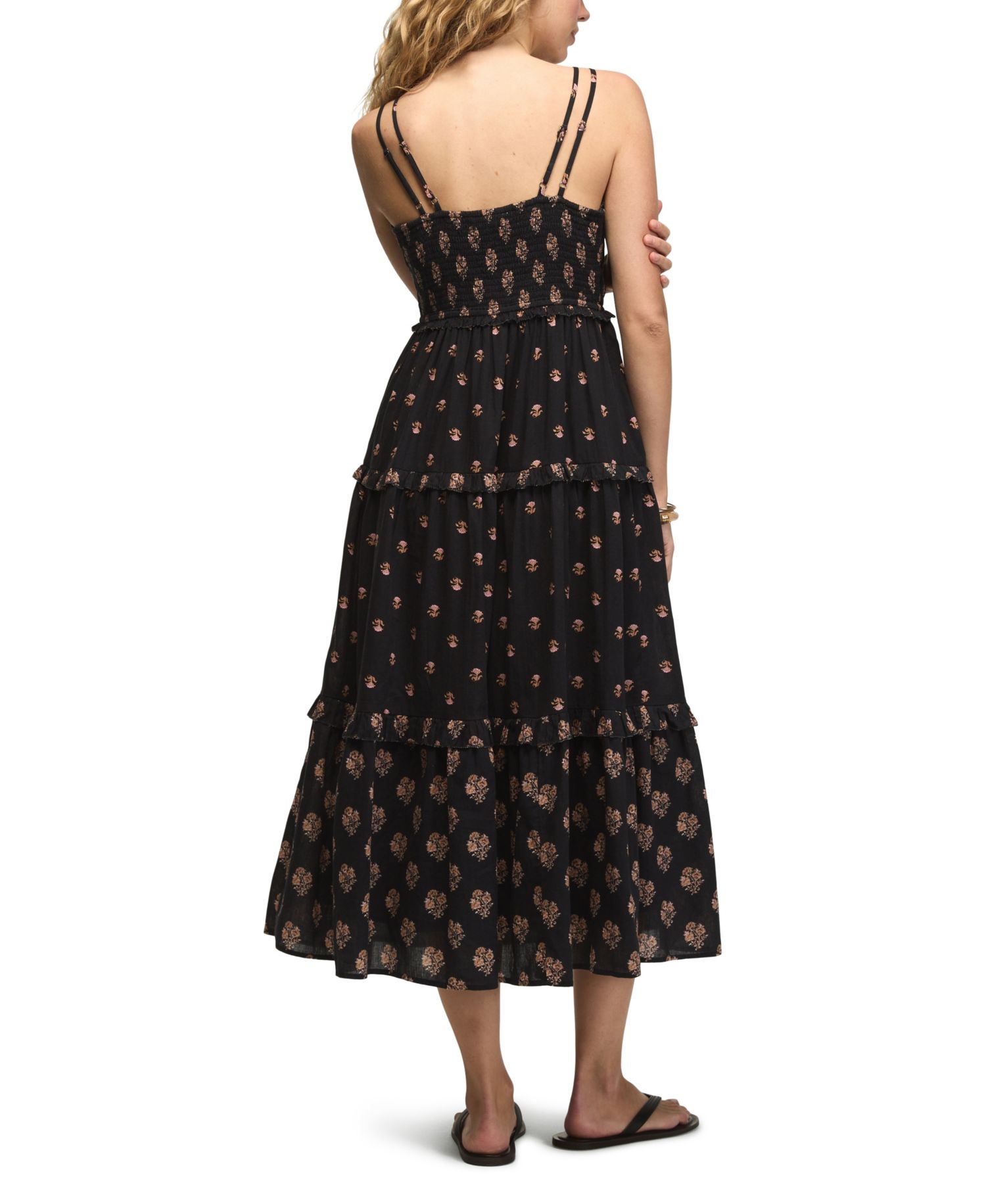 Women's Strappy Print V-Neck Mix Maxi Dress