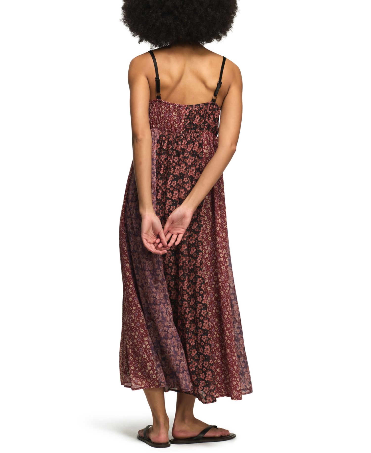 Women's Print V-Neck Mix Midi Dress