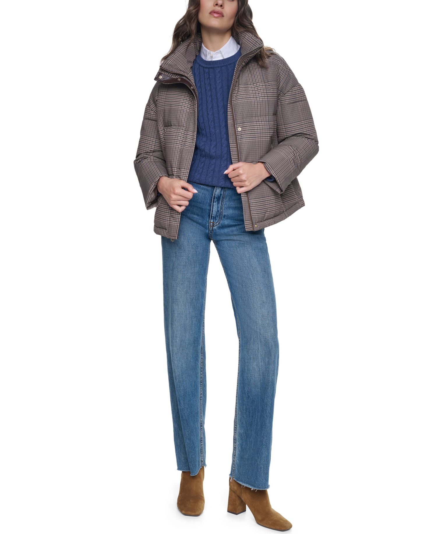 Women's Heritage Plaid Puffer Jacket with Stand Collar