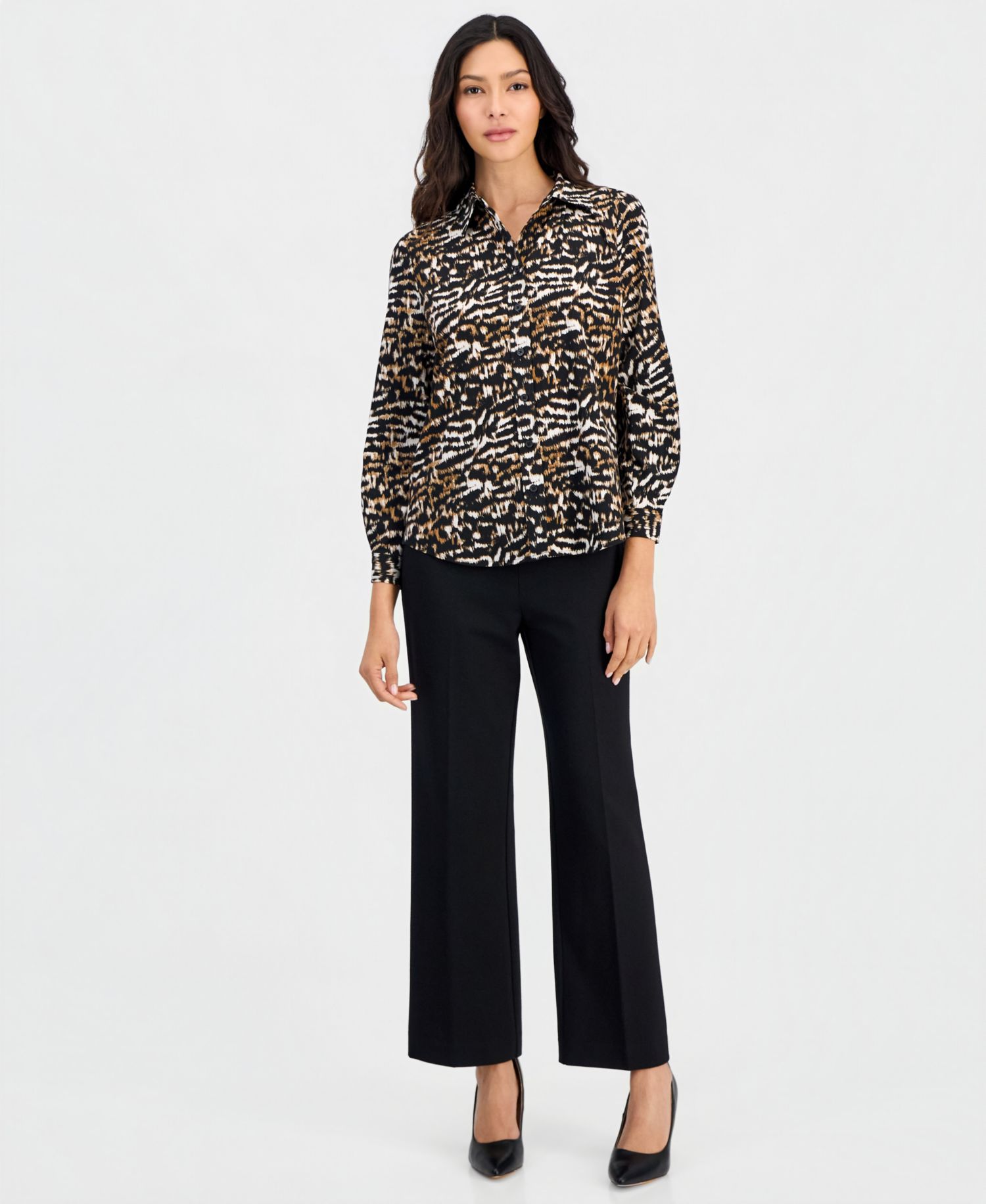 Petite Printed Button-Front Blouse