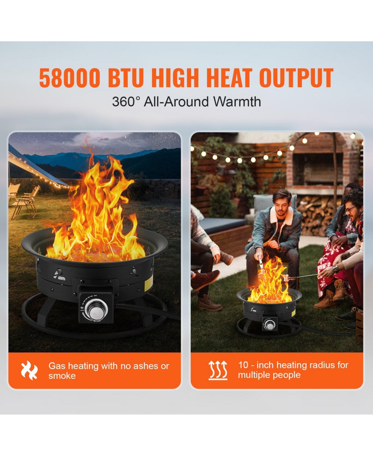 Cozito Propane Fire Pit, 19 in Portable Gas Fire Pit with Cover and Lava Rocks