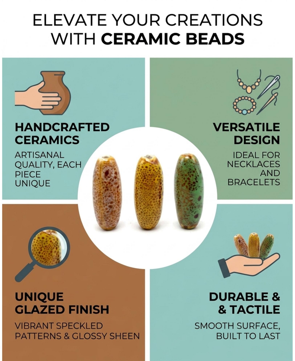 Sevorley 40Piece Set Ceramic Tube-Shaped Loose Beads for Diy Jewelry