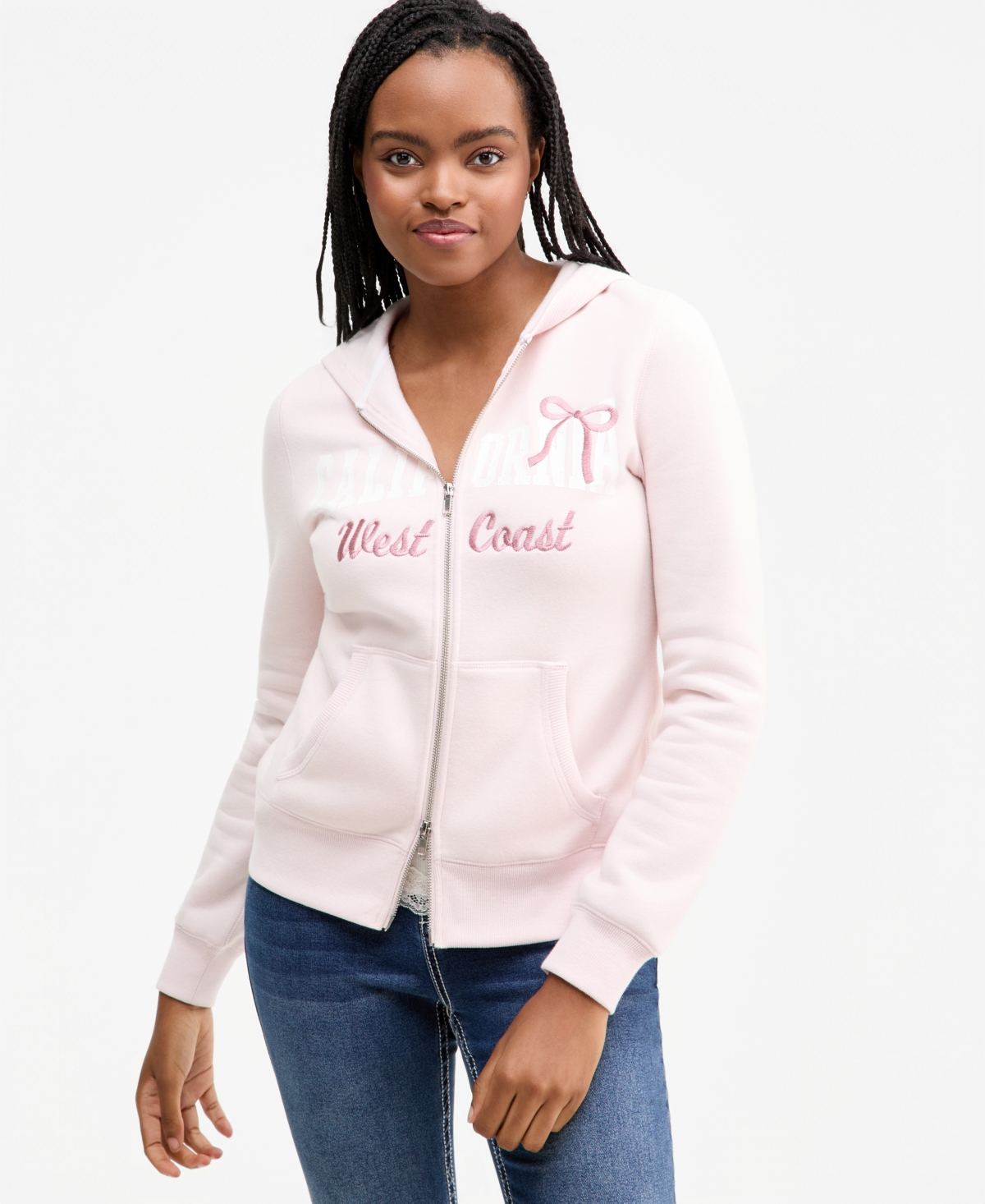 Madden Girl Juniors' Slim-fit Zip-up Long-sleeve Hoodie In Ballet Slipper