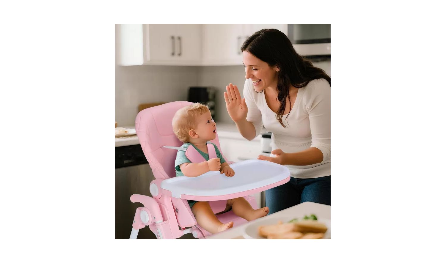 Convertible Baby High Chair with Adjustable Height, Double Tray and Compact Fold