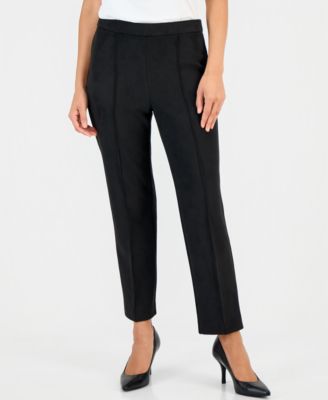 Petite Faux Suede Pull-On Straight-Leg Pintuck Pants