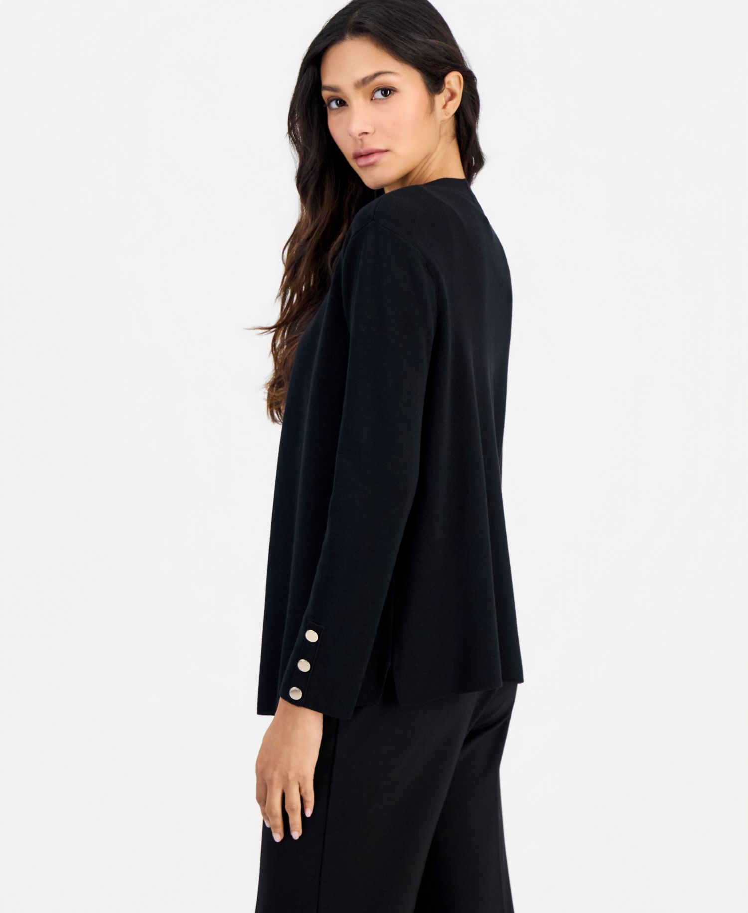 Petite Open-Front Side-Slit Cardigan