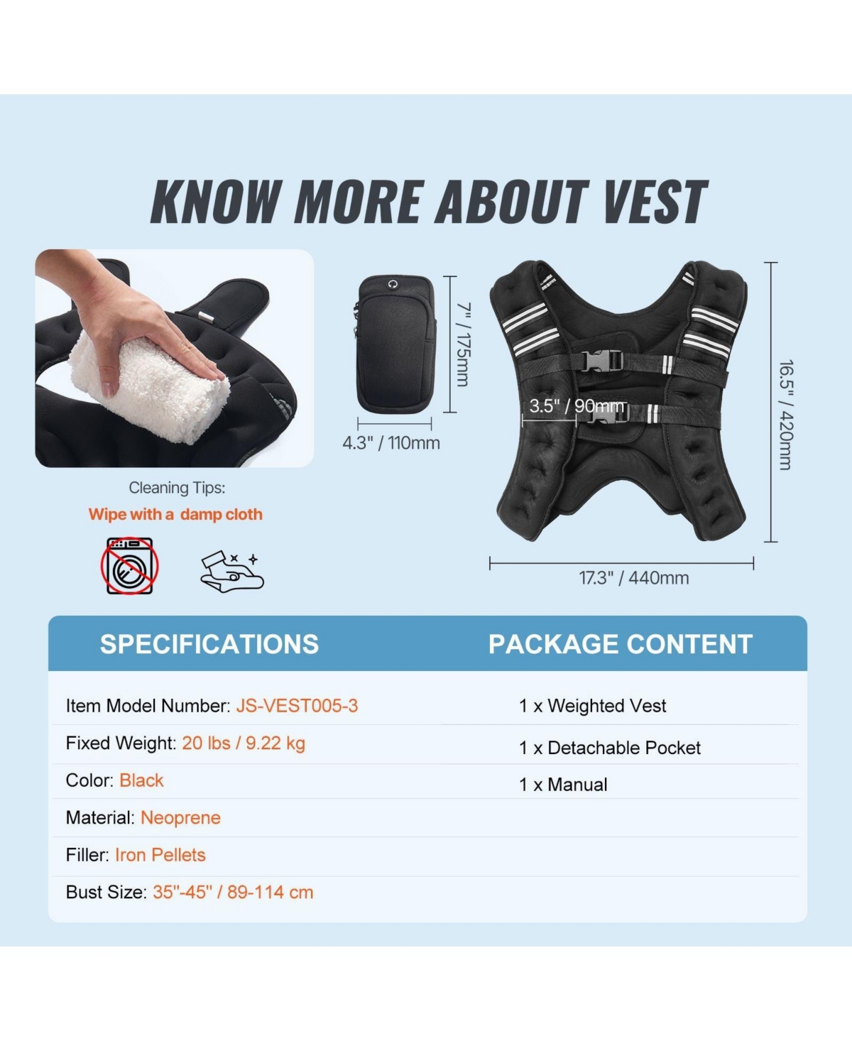 Sevorley 20 lb Weighted Vest with Reflective Stripe and Adjustable Buckle for