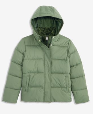 Girls' 6-16 Contrast-Vestee Hooded Puffer Jacket