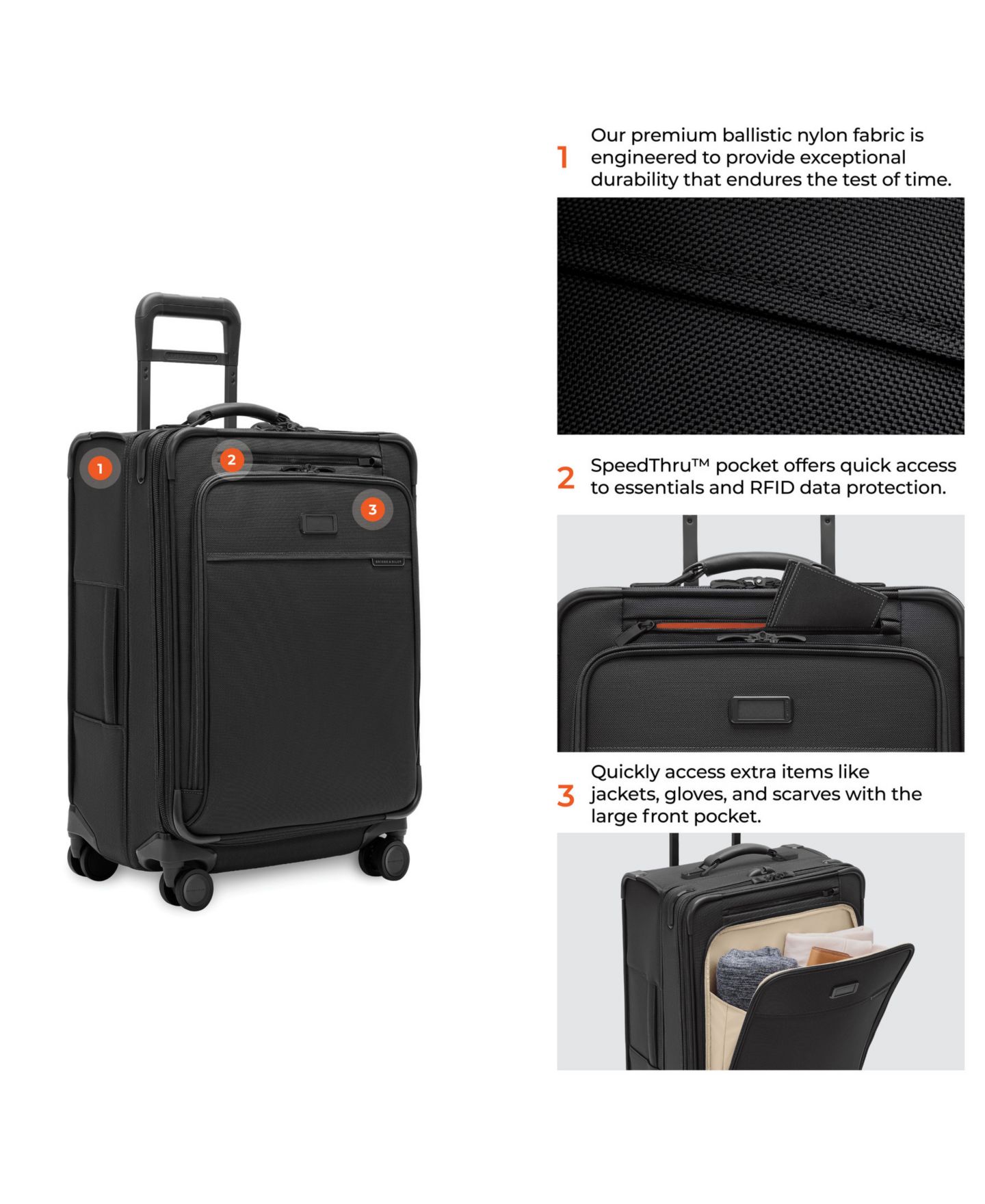 Чемодан Briggs & Riley Baseline Compact Medium Checked Expandable Spinner, цвет: Чёрный — фото 12
