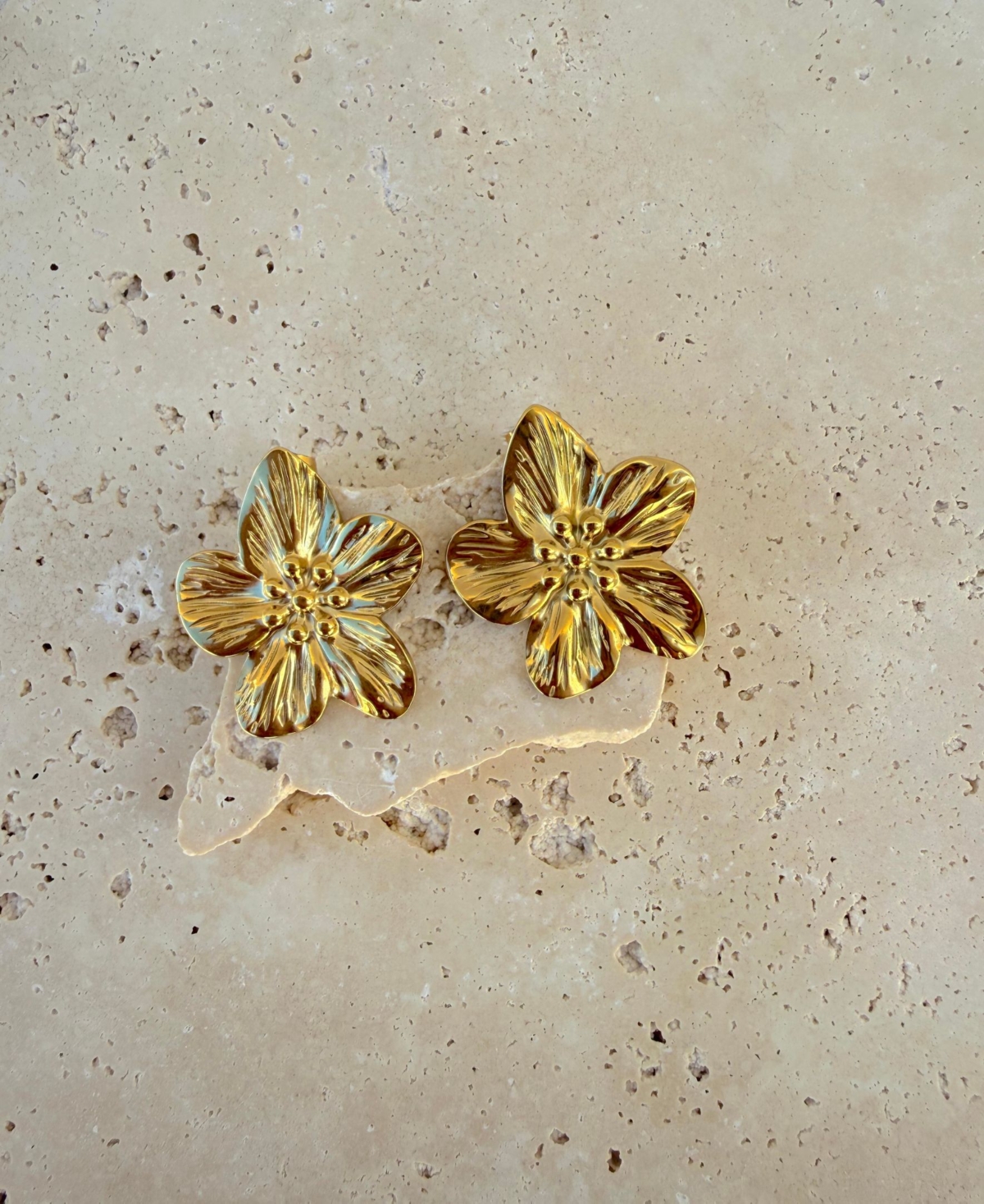 Adornia Tarnish Resistant Gold Statement Flower Stud Earrings