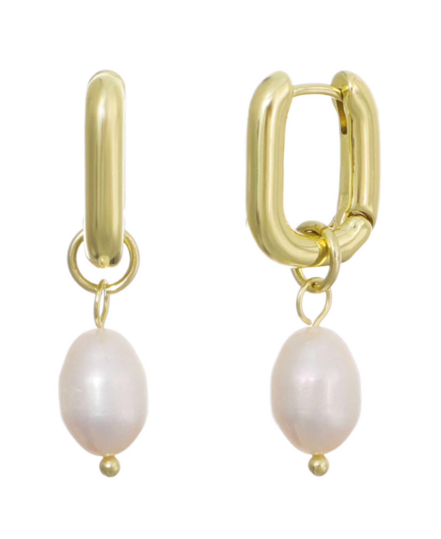 Gold-Plated Freshwater Pearl Detachable Rectangle Huggie Hoop Earrings