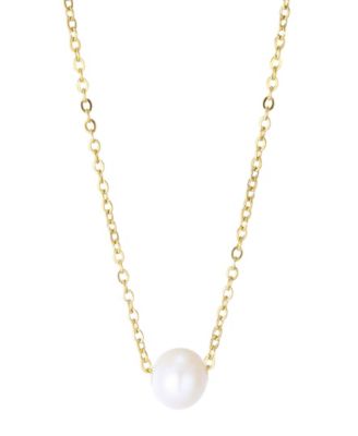 Tarnish Resistant Gold 6mm Natural Freshwater Pearl Sliding Pendant Necklace